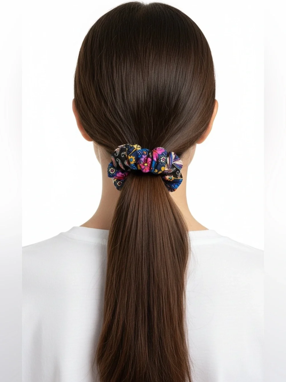 Patchwork Black Pink Floral Paisley Heart Polka Dot Stretchy Fabric Scrunchie
